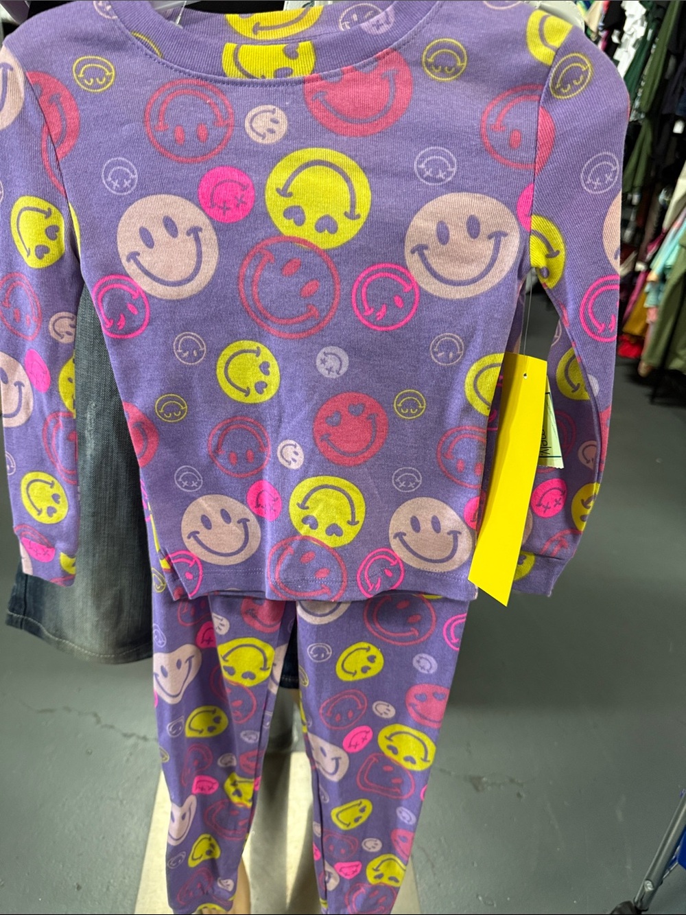 Kids Purple Smiley Face Pajama Set with Multicolor Accents